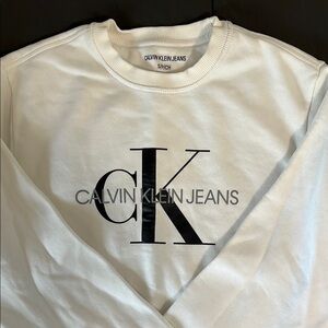 Calvin Klein White Crewneck with Black Logo